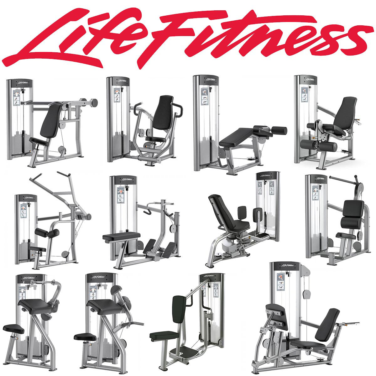Life Fitness Optima Series - 12 Kraftgeräte im Set, 14 Trainingsstationen, Farbe Silber, gebraucht - überholter Zustand