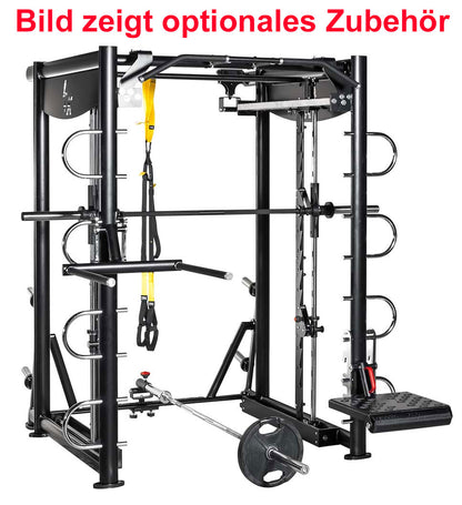 L+K Multi-Rack 272E, 3D Multipresse Rack, Smith Machine, Dips und Klimmzug Möglichkeiten, Rahmenfarbe Schwarz, gebraucht - überholter Zustand