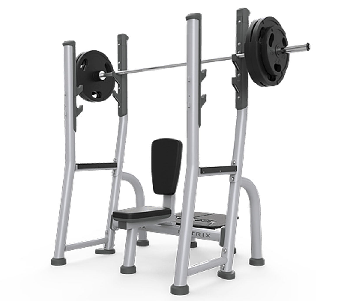 Matrix shoulder press bench, Magnum Olympic Shoulder Bench MG-A45, upholstery color black, frame color silver, used - refurbished condition