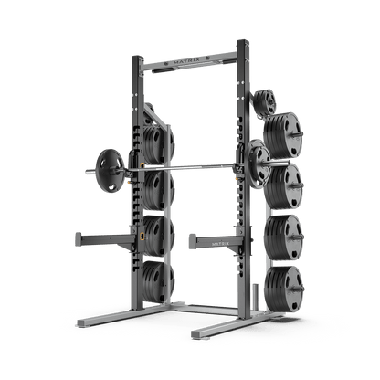 Matrix Magnum Half Rack MG-A690 mit J-Hooks und Klimmzugstange, Rahmenfarbe Silber und Schwarz, gebraucht - geprüfter Zustand