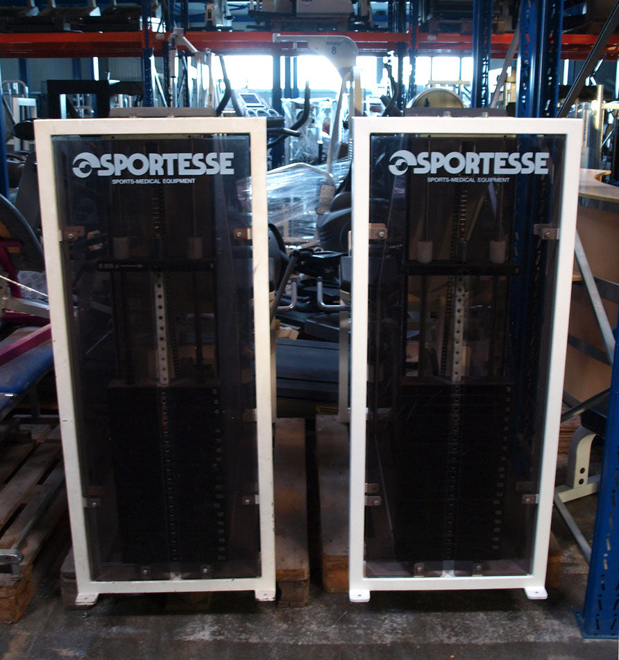 Sportesse Adduktorenmaschine, Oldschool, Rahmenfarbe Weiß mit brauner Plexiglasverkleidung, gebraucht mit Mängeln - Sonderpreis
