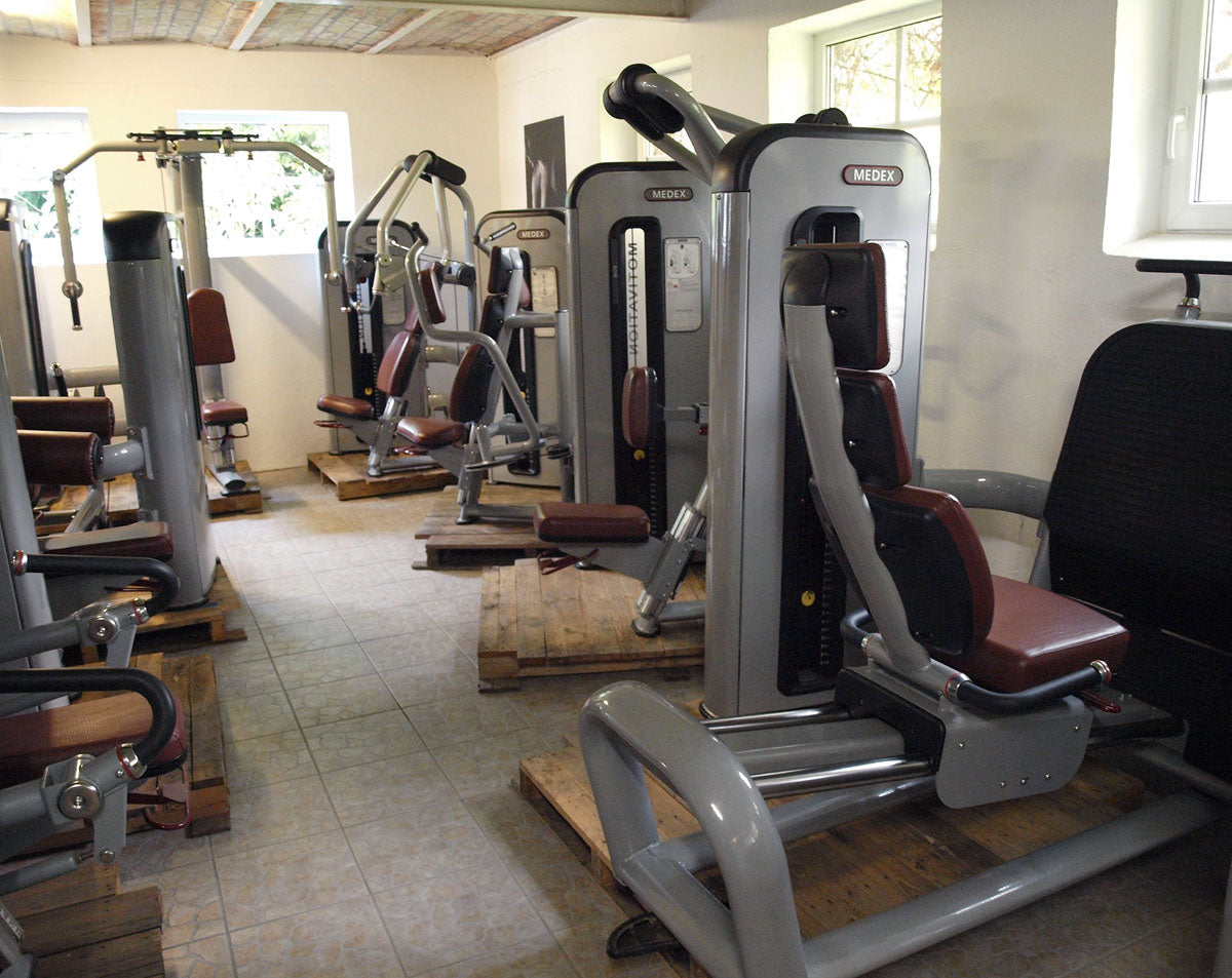 Complete gym equipment - equipment park with over 45 strength training machines - Danksport S-Line set with 45 fitness machines &amp; accessories, exhibition equipment comparable to Gym80, Nautilus, Star Trac or TechnoGym