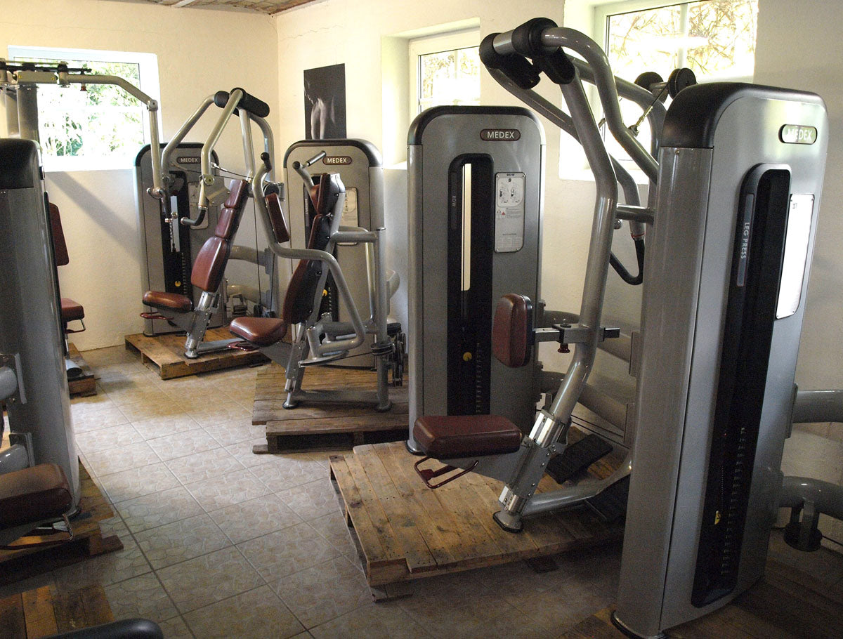 Complete gym equipment - equipment park with over 45 strength training machines - Danksport S-Line set with 45 fitness machines &amp; accessories, exhibition equipment comparable to Gym80, Nautilus, Star Trac or TechnoGym