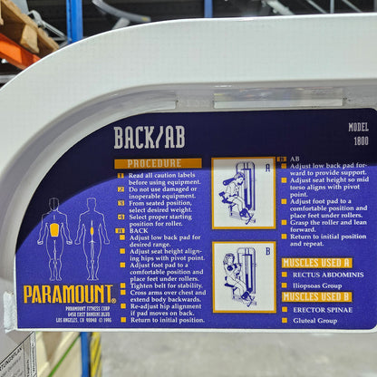 Paramount Back-Ab Model 1800 - Bauchmaschine und Rückenstrecker 2 in 1 Kombimaschine, Lower back and Abdominal, Made in USA, Farbe Weiß, gebraucht - geprüfter Zustand