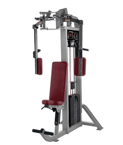 Life Fitness Pro 2 Butterfly, Pectoral Fly Hammer Strenght, Rahmenfarbe Silber, Polsterfarbe Rot, gebraucht - überholter Zustand