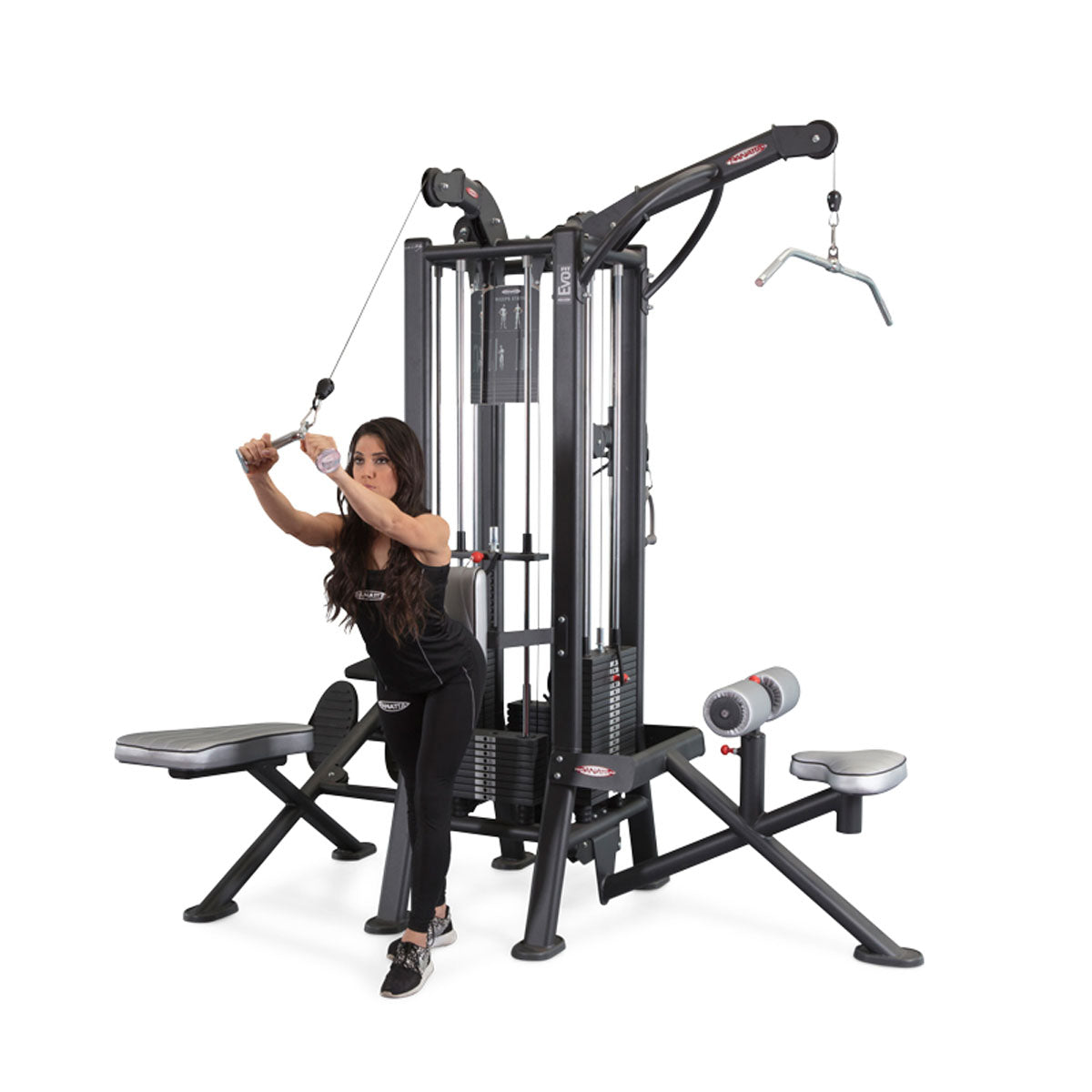 Panatta 5 Station Tower with Cable Crossover - Jungle Machine + Cable Station with Connection Bar - 5 Stack Multi Function Tower, frame color silver, used - tested condition