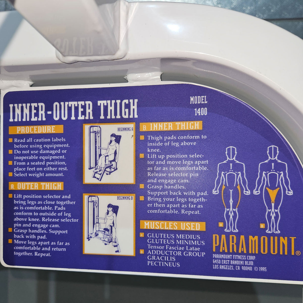 Paramount Inner-Outer Thigh Model 1400 - Abductors and Adductors 2 in 1 Combination Machine - Hip Abduction and Hip Adduction, Made in USA, used - tested condition