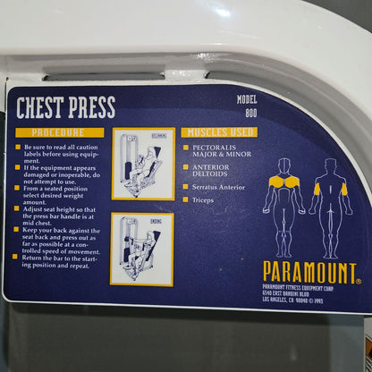 Paramount Chest Press Modell 800 - Bankdrückmaschine, Brustpresse, Made in USA, gebraucht - geprüfter Zustand
