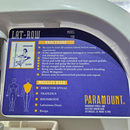 Paramount Lat-Row Model 700 - Latzug von Oben am Kabel sowie Rudern am Kabel - 2 in 1 Kombigerät, Pulldown and Row, Made in USA, gebraucht - geprüfter Zustand