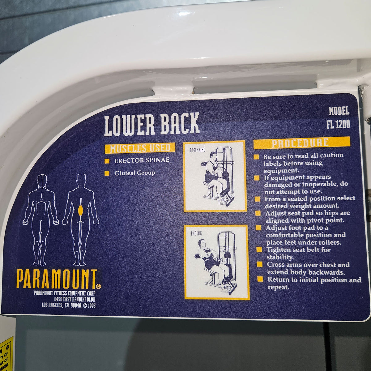 Paramount Lower Back Model FL 1200 - Back Extension, Rückenstreckermaschine, Hyperextension, Made in USA, gebraucht - geprüfter Zustand