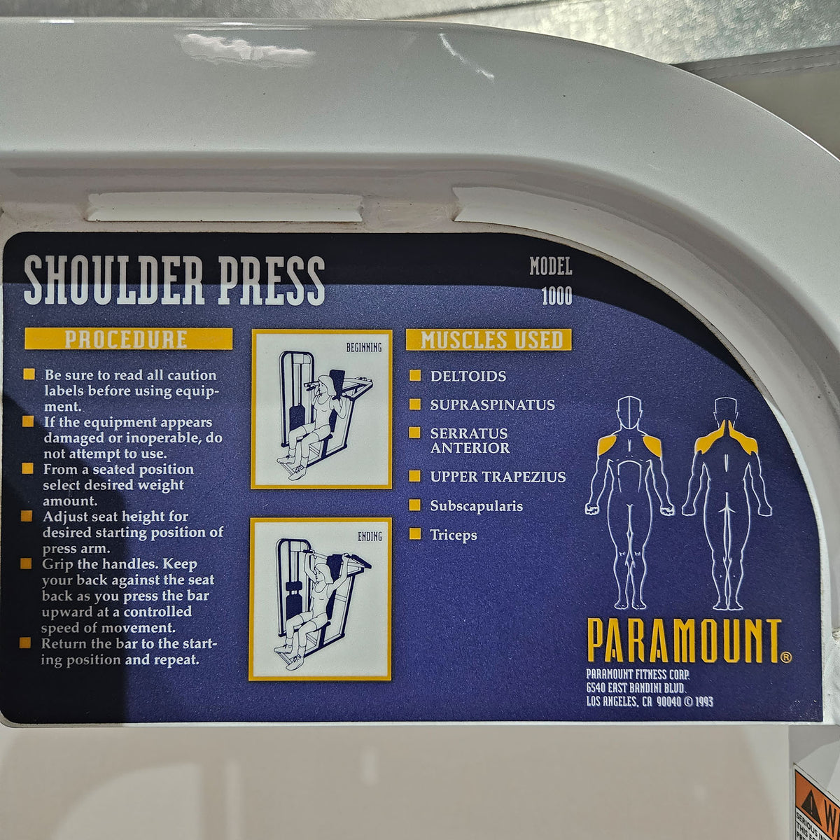 Paramount Shoulder Press Model 1000 - Shoulder Press, Overhead Press, Made in USA, Used - Tested Condition