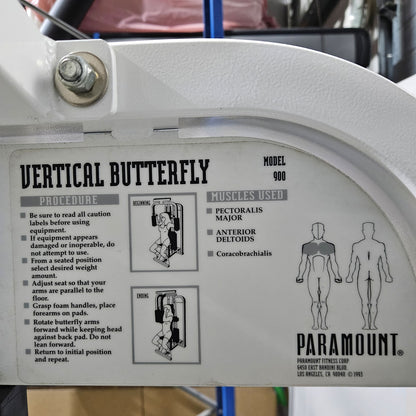 Paramount Vertical Butterfly Model 900 - Pectoral Fly, Pec Fly, Made in USA, Farbe Weiß, Polster Grün, gebraucht - geprüfter Zustand