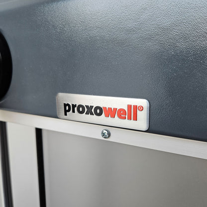Proxowell bzw Proxomed Rückenflexion, Bauchmaschine, Rückenbeuger, Abdominal Crunch, 100kg Gewichtsblock, Compass bzw C-Well Serie, Rahmenfarbe Silber, gebraucht - überholter Zustand