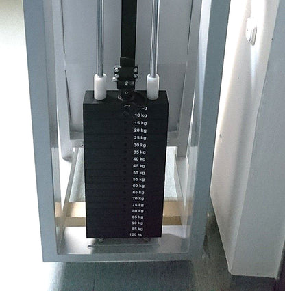 Leg press, adjustable backrest, large footplate, rehabilitation and physiotherapy, used - refurbished condition