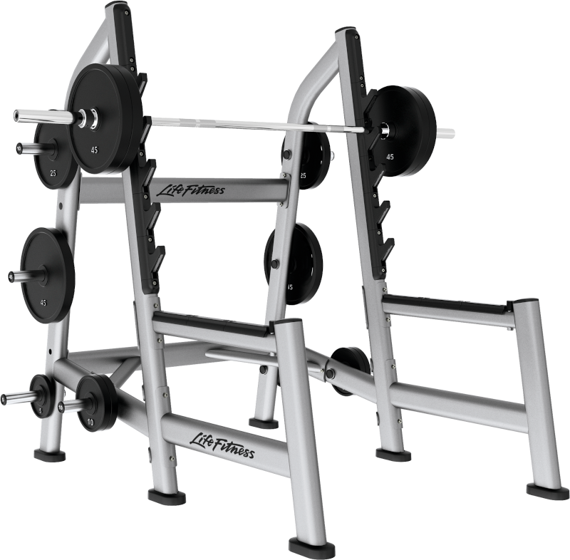 Life Fitness Squat Rack, Olympic Squat Rack SOSR, Signature Series, Frame Color Silver, Used - Refurbished Condition
