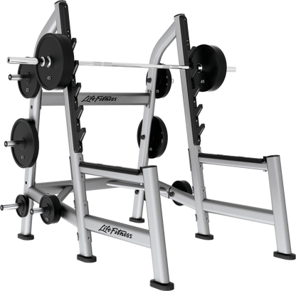 Life Fitness Squat Rack, Olympic Squat Rack SOSR, Signature Series, Frame Color Silver, Used - Refurbished Condition