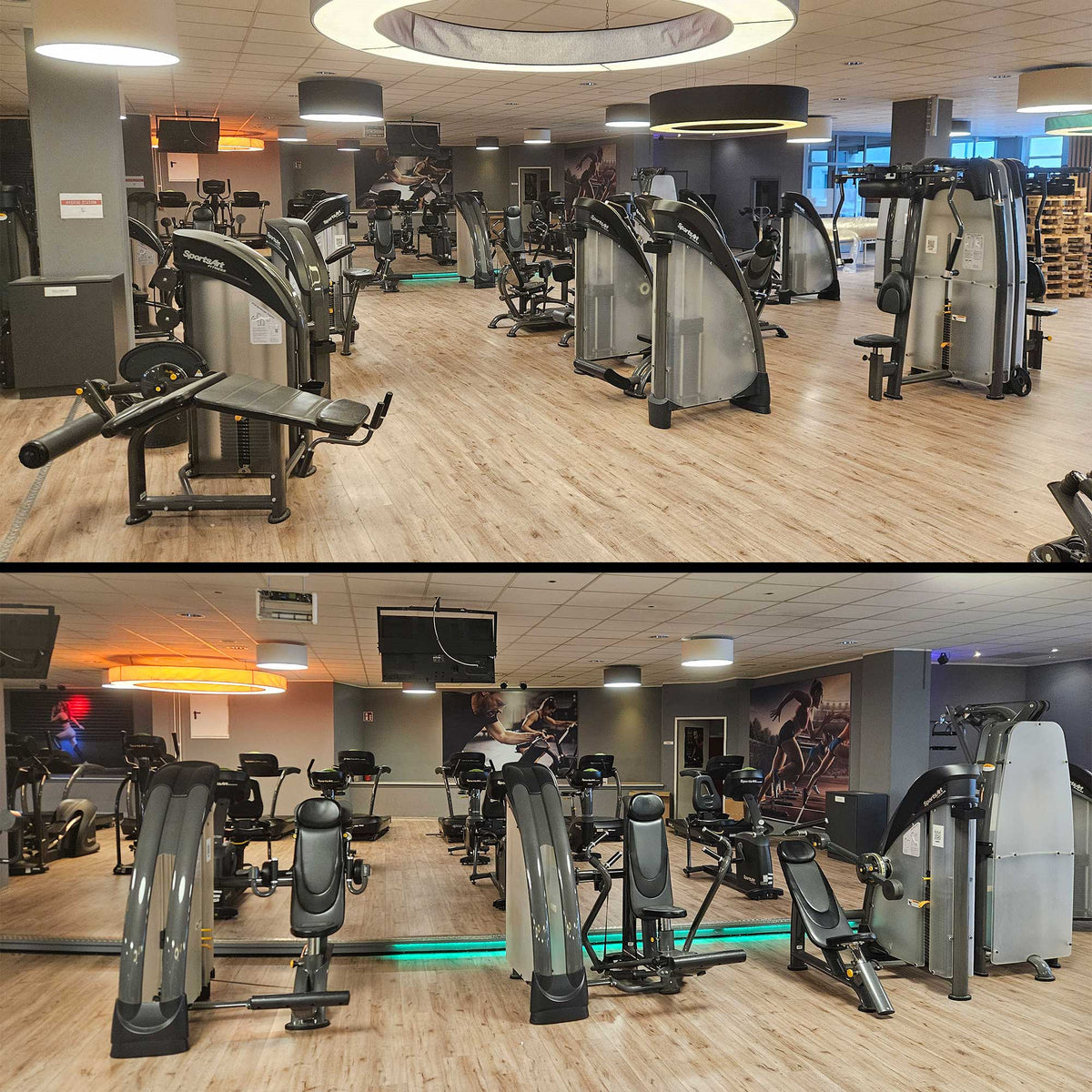 SportsArt komplette Fitnessstudio Ausstattung - 75 Fitnessgeräte im Set - Kraftgeräte, Cardiogeräte, Bänke, Racks etc - Rahmen Anthrazit, gebraucht - überholter Zustand