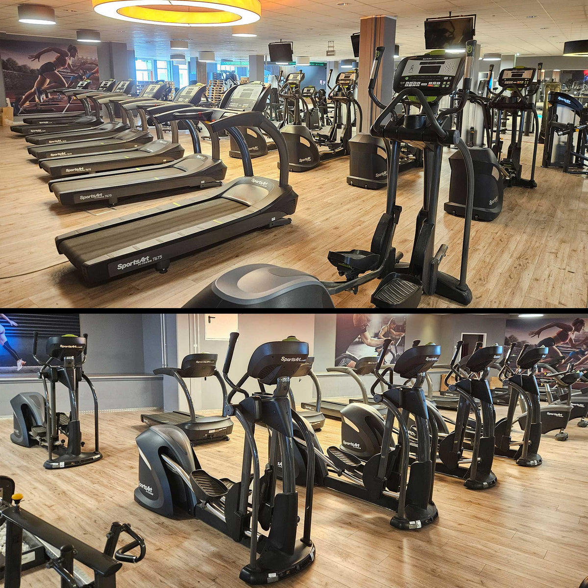 SportsArt komplette Fitnessstudio Ausstattung - 75 Fitnessgeräte im Set - Kraftgeräte, Cardiogeräte, Bänke, Racks etc - Rahmen Anthrazit, gebraucht - überholter Zustand