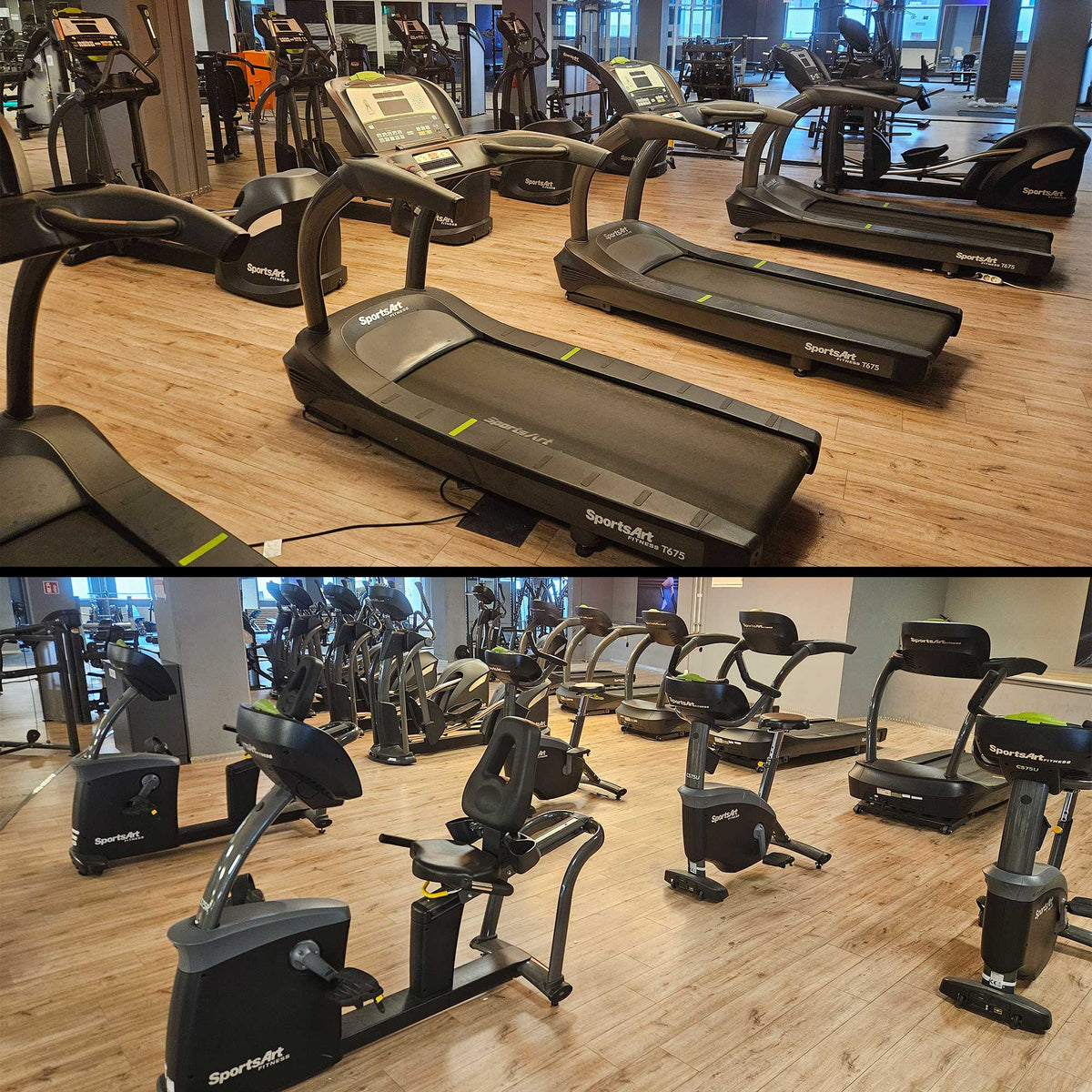 SportsArt komplette Fitnessstudio Ausstattung - 75 Fitnessgeräte im Set - Kraftgeräte, Cardiogeräte, Bänke, Racks etc - Rahmen Anthrazit, gebraucht - überholter Zustand