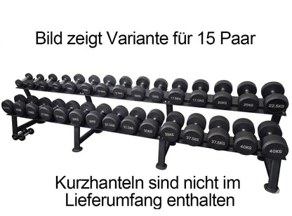 Ablage für Kurzhantelsätze, 2 Reihig für 25 Paare, Ständer / Regal für Hanteln, mit Ablageschalen, DankSport, Farbe Schwarz - NEU