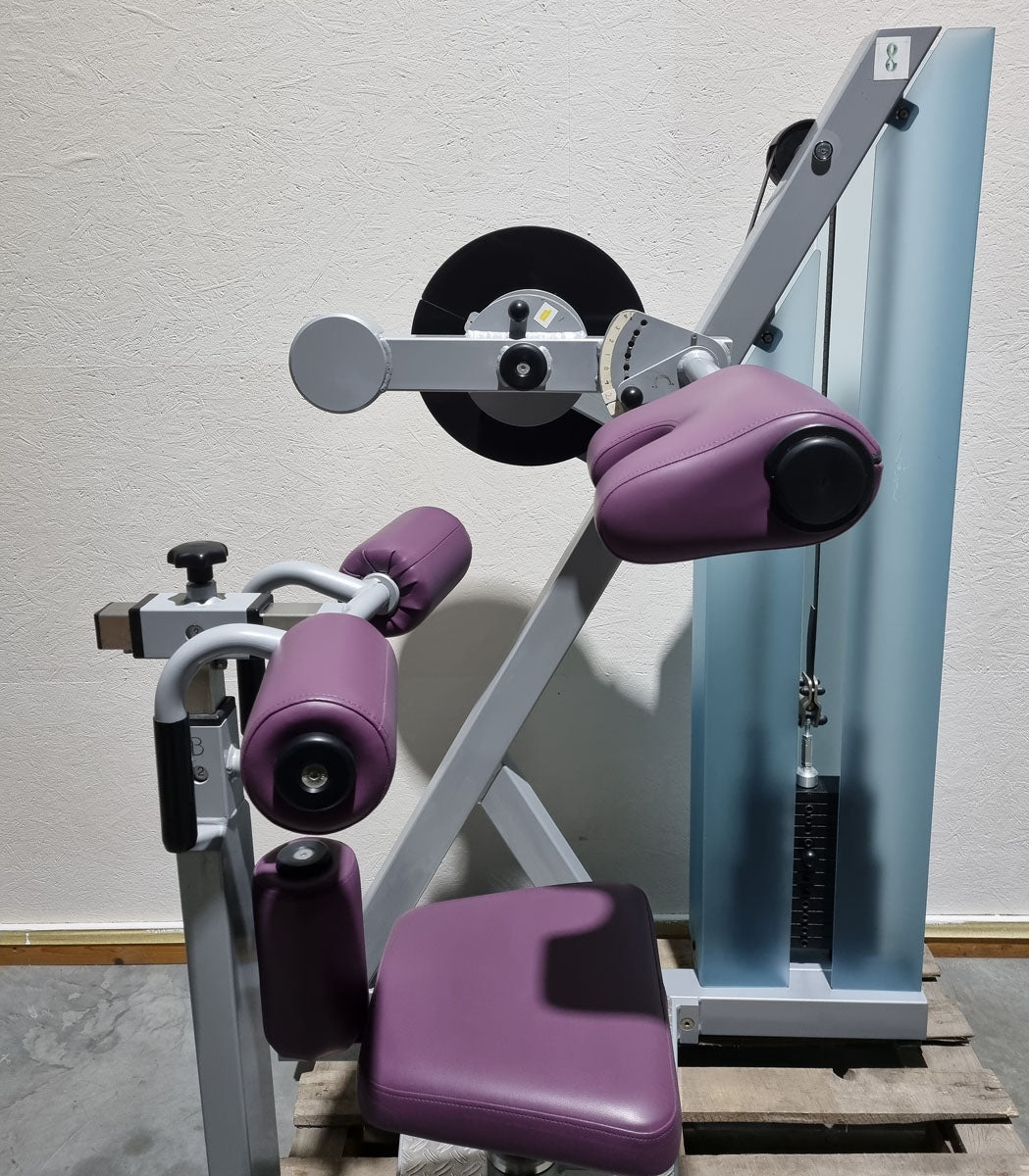 SVG HWS-Trainer, Hals und Nacken Trainingsmaschine, Halswirbelbsäule Kräftigung, Reha Line, Rahmenfarbe Silber, Polsterfarbe Lila, gebrauchter - überholter Zustand